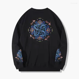 Sweats à capuche pour hommes Promo Hommes Sweat-shirt Col rond Lâche avec broderie artisanale Ourlet inférieur côtelé Harajuku