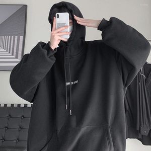 Sweats à capuche pour hommes pull à capuche extensible hommes en peluche doublé lettre imprimer à manches longues poignets rétractables sweat Streetwear