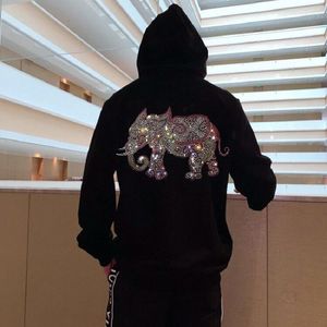 Herenhoodies sturen snel stijl Hoodie Winter Hoody Super Elephant Rhinestone Pullover Manne Shining Heavy Streetwear