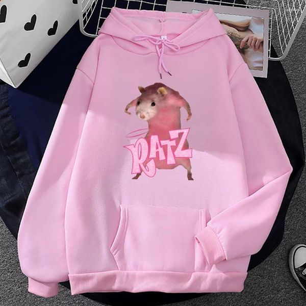 Sweats à capuche pour hommes Ratz Pink Mouse Print Kawaii Cartoon Sweat à capuche Streetwear Mens Automne / Hiver Polaire Pulls Pocket Male Hoody