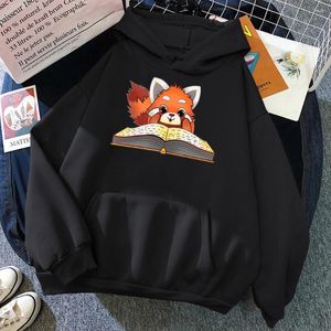 Heren Hoodies Rode Panda Een Boek Lezen Print Hoodie Mannen Hip Hop Hoge Kwaliteit Haruku Herfst Casual Mode Losse Vrouwen kleding