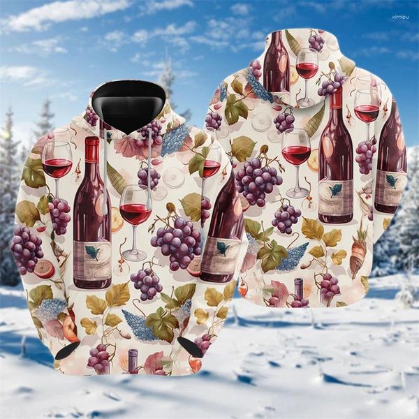 Sweats à capuche masculine Verre à vin rouge 3D Imprimé pour hommes vêtements harajuku fashion fête swetshirts graphiques hawaïens cocktails pliants tops