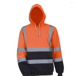 Heren Hoodies Reflecterend Polar Fleece Hooded Jacket Orange High Zichtbaarheid Lange Mouw Sweatshirt