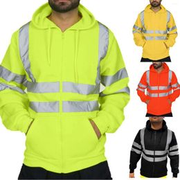 Sweat à capuche pour hommes, vêtements de travail avec bande réfléchissante, haut à capuche en polaire, sweat-shirt d'extérieur à fermeture éclair, veste d'automne et d'hiver