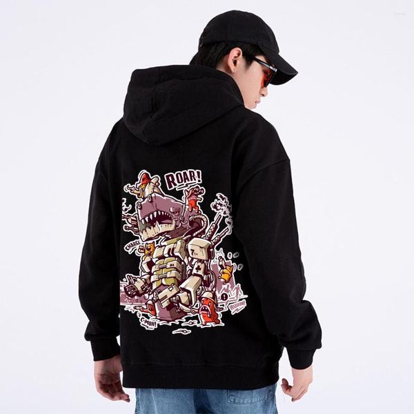 Sudaderas con capucha Retro Mecha Tyrannosaurus para hombre, Sudadera con capucha de gran tamaño, estampado de Anime, ropa de calle negra de talla grande, jerséis transpirables