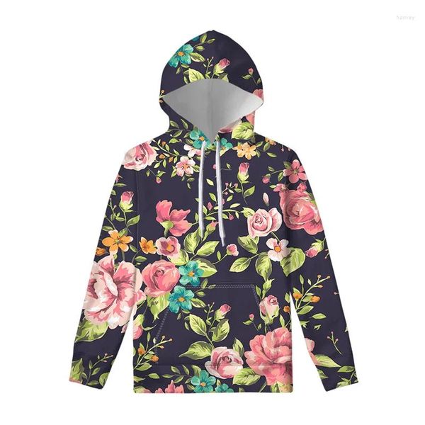 Sweat à capuche pour hommes Retro Rose Flower 3d Sweat à capuche imprimé Hommes Femmes Harajuku Floral Pattern Pullover Swishirts Streetwear Vêtements décontractés