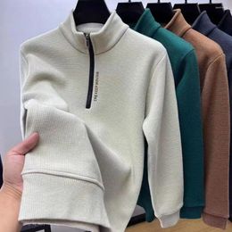 Sudaderas con capucha para hombre, sudadera con puños acanalados para hombre, Otoño Invierno, cremallera, cuello levantado, suéter grueso y cálido, suéter de punto con media cremallera