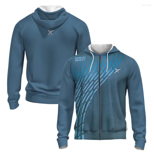 Sweats à capuche pour hommes Ripple Blue Stripe 3D imprimé Automne et hiver Sweat à capuche zippé Tennis Badminton Sports Veste ample