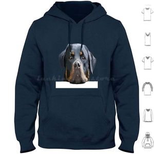 Heren Hoodies Rottweiler Tuurt over een witte muur Vector Hoodie Katoen met lange mouwen hondenhonden Rottie Rotties Rottweilers schattig huisdier