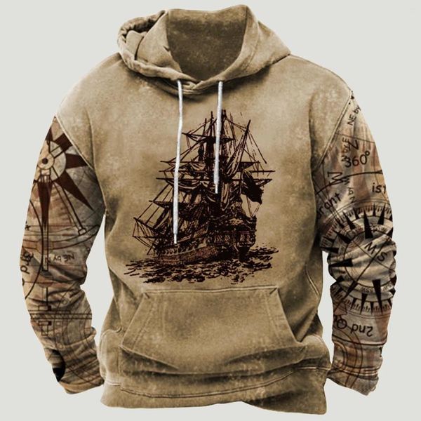 Sudaderas con capucha para hombre, Sudadera con capucha étnica de vela, jersey de manga larga para hombre, blusa, Tops, ropa de moda de otoño, Top informal de gran tamaño