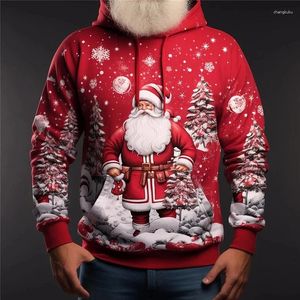 Sweats à capuche pour hommes Père Noël Imprimer Sweat à capuche pour hommes Mode Dessin animé Elk Motif Sweat-shirt 2024 Année de Noël Tops surdimensionnés Y2K Vêtements