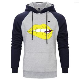 Heren Hoodies Sexy Mouth Print Raglan Hoody voor Mens Fashion Standard Tops Outsear Pullovers Clothing Hip Hip 2023 Retro Moletom Masculino