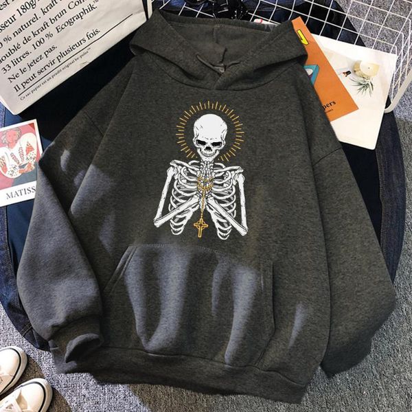 Hommes sweats à capuche crâne croix prière pour la mort Style sombre vêtements mâle automne décontracté col rond Hip Hop sweat surdimensionné hommes à capuche