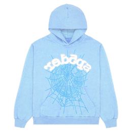 Men s Hoodies Sky Blue sp der hoodie Men Women Hoge kwaliteit Angel Number Puff Patry Druk Graphic Spider Web Sweatshirt Groothandel Qing
