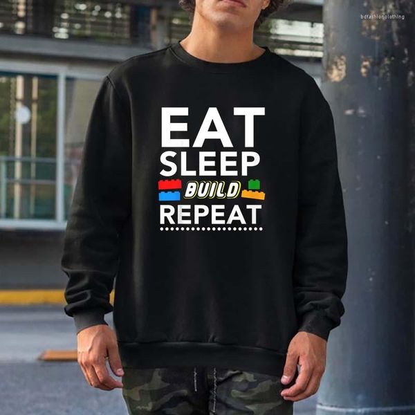 Sweats à capuche pour hommes Sleep Eat Build Repeat Building Blocks Bricks Master Builder Sweatshirts Hommes Femmes Streetwear Crewneck À Capuchon Coton