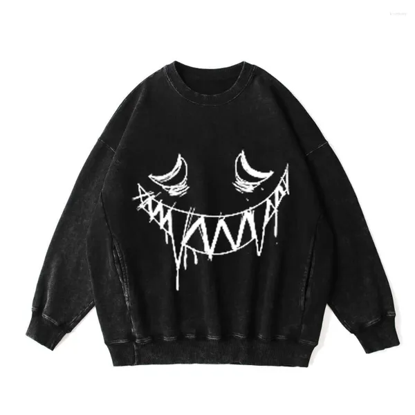 Sweats à capuche pour hommes Smile Hoody Hommes Femme Lavé Harajuku Sweat-shirts surdimensionnés Hiver Y2K Gothique Imprimé Tops Casual Hip Hop Streetwear