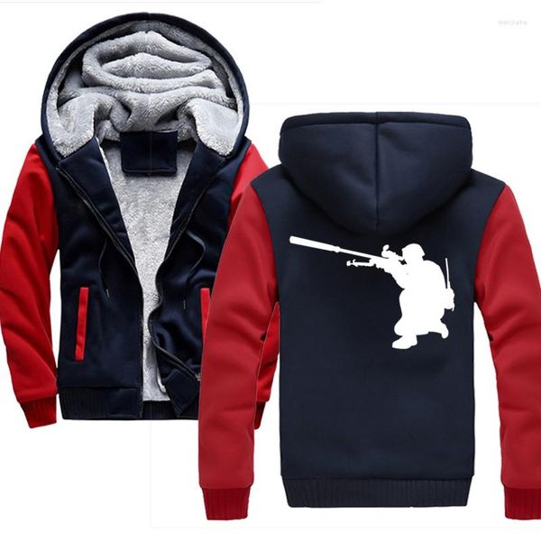 Sudaderas con capucha para hombre Sniper Soldier Shooting Winter Fleece Warm Hood Abrigos gruesos de terciopelo Sudaderas con cremallera Chaqueta con capucha para hombre