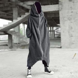 Herenhoodies Effen kleur Bovenkleding Persoonlijkheid Donker Full Body Sweaterjack met lange mouwen en rits en capuchon