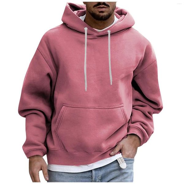 Sudaderas con capucha para hombre Color sólido Sudadera con capucha Terciopelo Moda cálida Diseño polar versátil Bolsillos Tops Estilo callejero Otoño Invierno