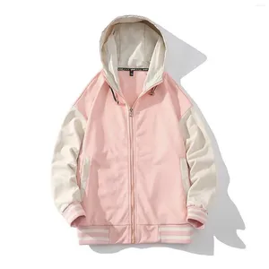 Sweats à capuche pour hommes solides hommes fermeture éclair à manches longues chemisier à capuche style coréen sweats surdimensionnés mâle rose pulls manteau zippé pull