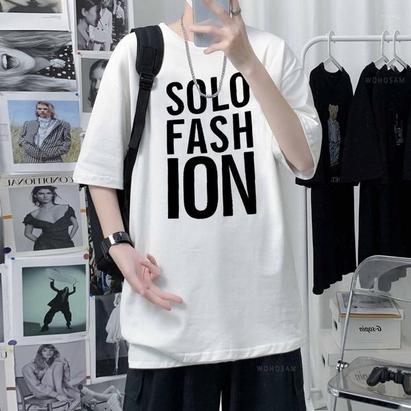 Sweats à capuche pour hommes SOLO FASNION Lettre Tshirt Femmes Hommes Slogan Coréen Imprimé Y2K T-shirts Hauts À Manches Courtes En Coton Épais T-shirts Blancs
