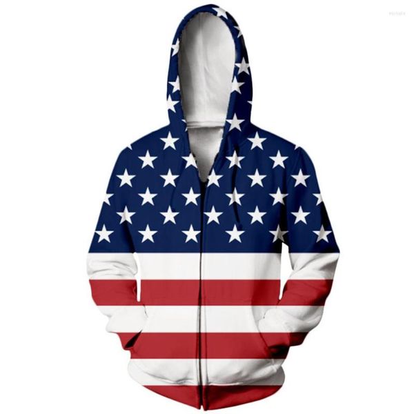 Sweats à capuche pour hommes SONSPEE Streetwear Mode Casual Sweat à capuche à manches longues Drapeau américain Impression 3d Harajuku Unisexe Hommes Sweat Zip Hoodie Top