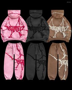 Y2k-Sudadera con capucha para hombre, ropa informal de gran tamaño, color rosa y negro, estilo Hip Hop, estilo gótico, para parejas, Primavera, color rosa y negro