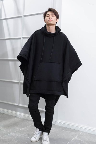 Sudaderas con capucha para hombre, chal de primavera y otoño, capa de murciélago suelta, chaqueta con capucha fina de moda larga oscura