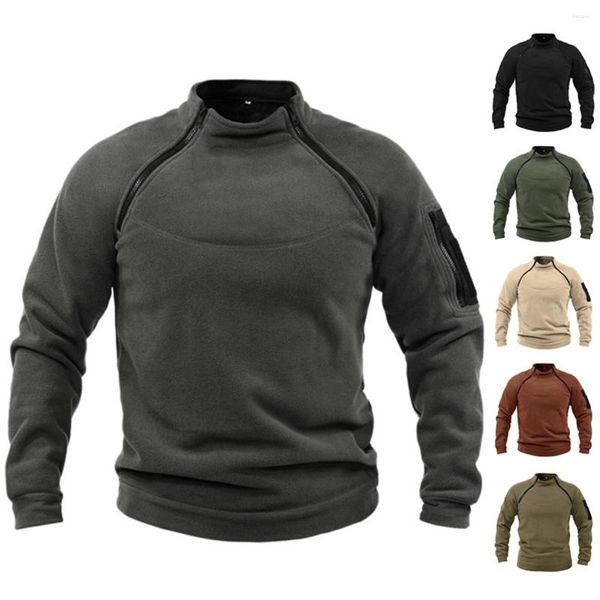 Sudaderas con capucha para hombre, suéter con cuello levantado para primavera y otoño, suéter con agarre a mano, sudadera táctica cálida para exteriores, sudadera sin capucha resistente