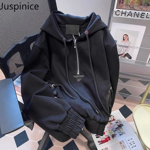 Sweats à capuche pour hommes printemps automne demi-zip cordon épissage sweat-shirt couple mince lâche décontracté haute rue niche vestes à capuche vêtements masculins