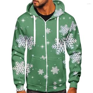 Sweat à capuche ample à manches longues pour homme, vêtement décontracté avec fermeture éclair, motif de noël, printemps-automne