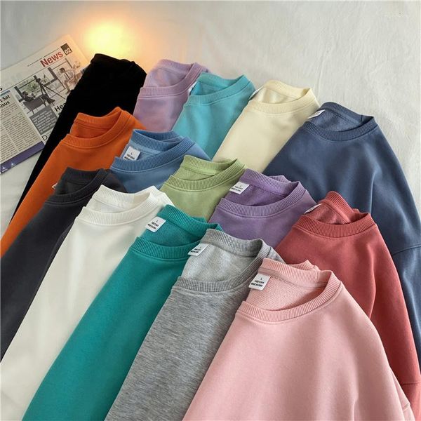 Sudaderas con capucha para hombre primavera otoño sólido suelto suéter de cuello redondo para hombre moda coreana Y2k manga completa pulóver masculino Casual Tops