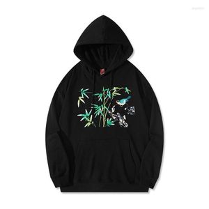 Mannen Hoodies Lente Katoen Vogel Bamboe Borduren Sweatshirt Mannen Met Hoed High Street Oversize Zweet Shirt Mannelijke Trui 2023