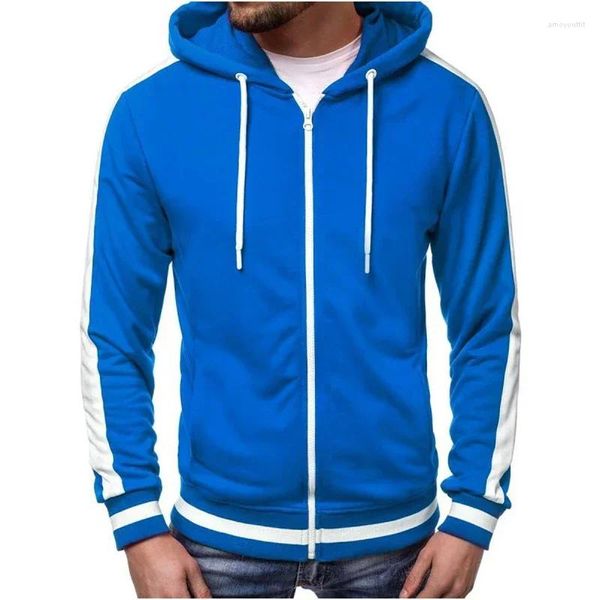 Sweat à capuche pour hommes, mode printemps, sweat-shirt à capuche, fermeture éclair, décontracté, manches longues, rayé, veste à capuche avec fermeture éclair, Cardigan Patchwork