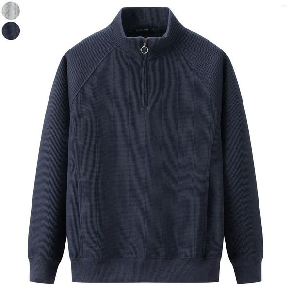 Sweat à capuche pour hommes, fermeture éclair gaufrée, demi-col roulé, Raglan, couleur unie, décontracté, ample, pull de rue, vêtements masculins, printemps