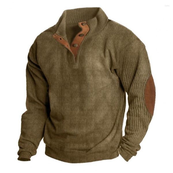 Sudaderas con capucha para hombre, sudadera con cuello alto, suéter clásico Retro con botones de retales, soporte versátil para otoño e invierno, estilo jersey