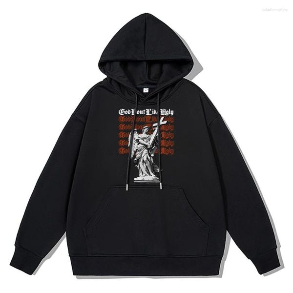 Sudaderas con capucha de los hombres Estatua Cross Street Hip Hop Sudadera con capucha Hombres Jersey suelto Con capucha Invierno Cálido Sudadera de algodón Espesar Peso pesado Fleece