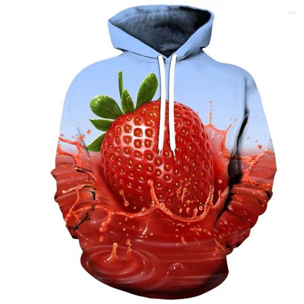 Sweat-shirt à capuche pour hommes, impression 3D fraise, série fruits, décontracté, mode, vêtements pour femmes, unisexe, Couple Sudaderas