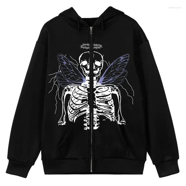 Sudaderas con capucha para hombre, estilo Hip Hop callejero, estampado de mariposa y Ángel, Sudadera con capucha negra con cremallera, chaqueta Harajuku Y2k para mujer