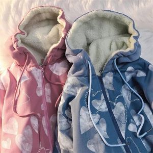 Sweats à capuche pour hommes rue Version coréenne de la veste rembourrée Y2K Love décontracté lâche épais chaud coton Cardigan pull à capuche surdimensionné