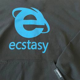 Sweats à capuche pour hommes Streetwear Ecstasy Sweat à capuche Y2K Mens Hip Hop Lettre Impression Pull surdimensionné Sweat Harajuku Gothique Tops Vêtements