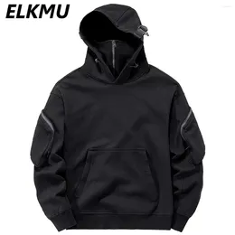 Sweat-shirt à capuche pour hommes, Streetwear, Harajuku Y2K, Hip Hop, col haut, masque, pulls coupe-vent, noir foncé, Techwear Cargo Tops