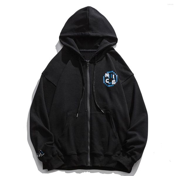 Sweats à capuche pour hommes Streetwear LACIBLE Zipper Hommes Hip Hop Veste À Capuche Manteau Harajuku Lettres Graphique Solide Automne À Capuche Sweat Lâche Unisexe