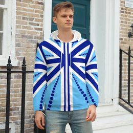 Sweats à capuche pour hommes Stripes And Dots Hoodie Blue Flag Print For Men Winter Zip Up Plus Size XXXL