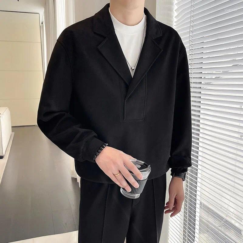 남자 후드 스웨이드 스웨트 셔츠 남자 봄 이모 아웃웨어 2024 단색 패션복 칼라 코트 슬림 한 캐주얼 의류