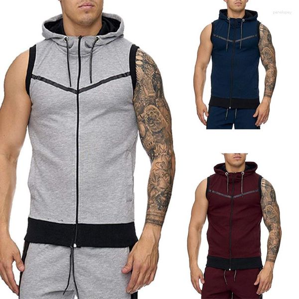 Sweats à capuche pour hommes été hommes sans manches mode décontracté fermeture éclair sweat à capuche hommes musculation débardeur chemise de sport gilet gilet