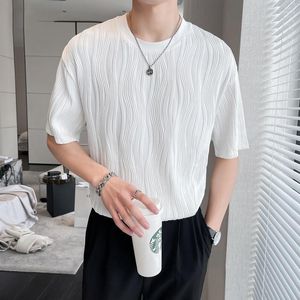 Sudaderas con capucha para hombre, sudaderas de manga corta con estampado plisado de verano para hombre, camiseta de gran tamaño Harajuku 2xl de moda coreana en blanco y negro, informal de negocios