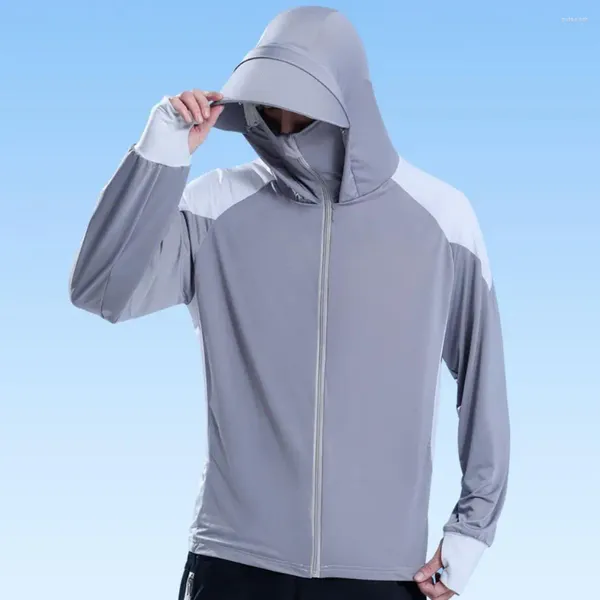 Hoodies masculins Soleil Mabot de protection Patchwork Couleur de crème solaire Élégante veste unisexe avec capuche à manches longues pour l'été