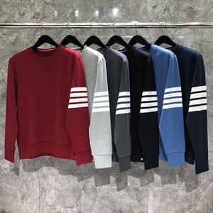 Sudaderas con capucha para hombre, suéter Caual de cuatro barras a rayas de manga larga, abrigo para hombre, sudaderas de cuello redondo de peso pesado de algodón definitivo