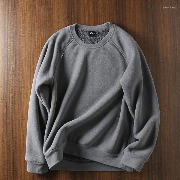 Sweat-shirt à capuche pour hommes, polaire double face, manches longues, Vintage, chaud, doublé en peau d'agneau, coupe-vent, couleur unie, sans capuche, 2024